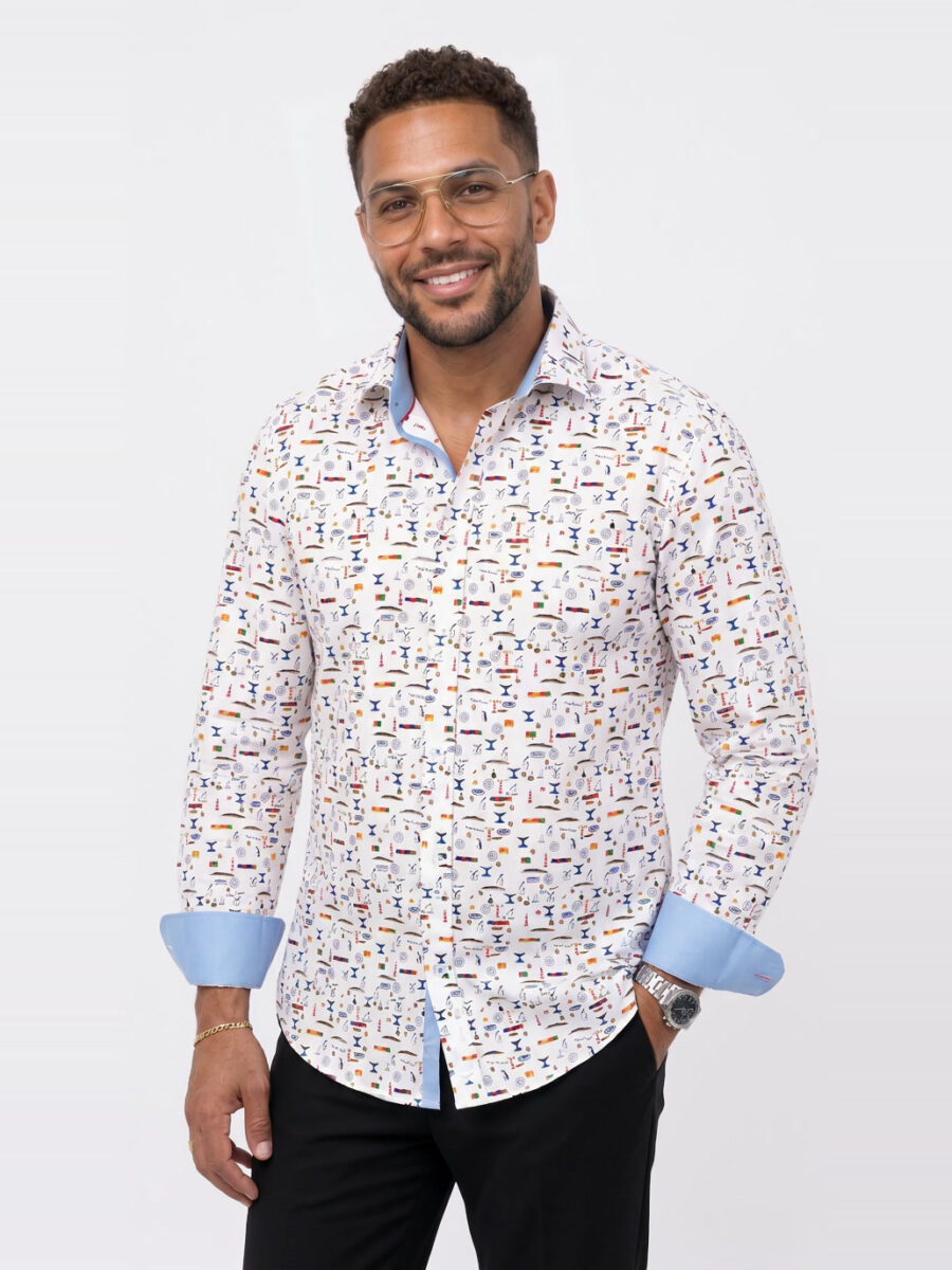 A Fish Named Fred Cape Town Shirt in long sleeve, front view on a model